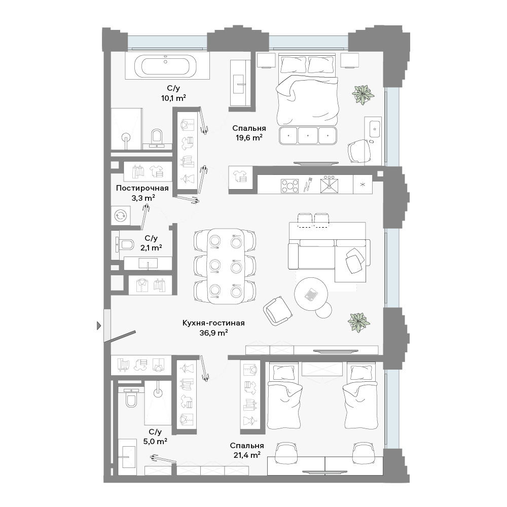 2 комн. квартира, 99 м², 5 этаж 