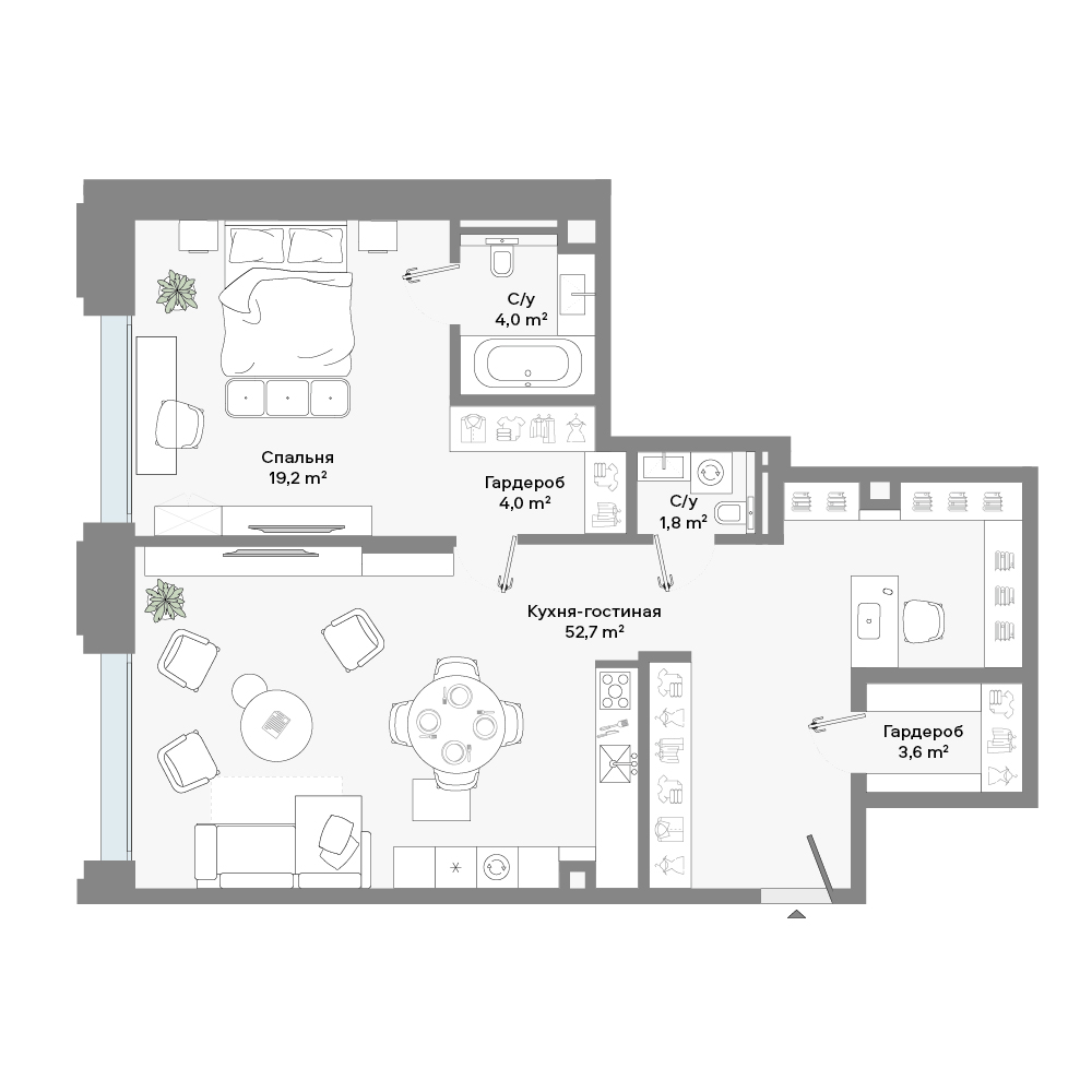 квартира со свободной планировкой, 86 м², 3 этаж 