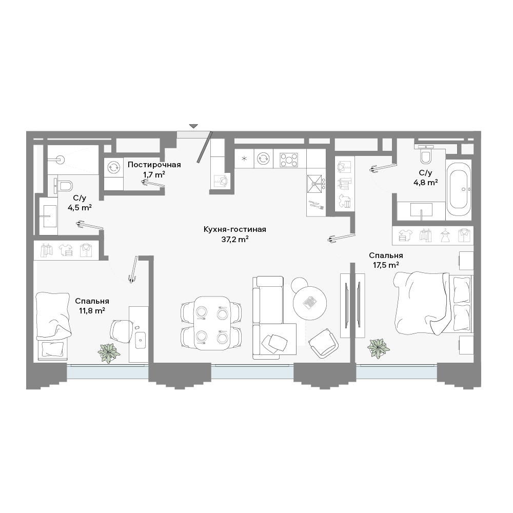 2 комн. квартира, 78 м², 6 этаж 