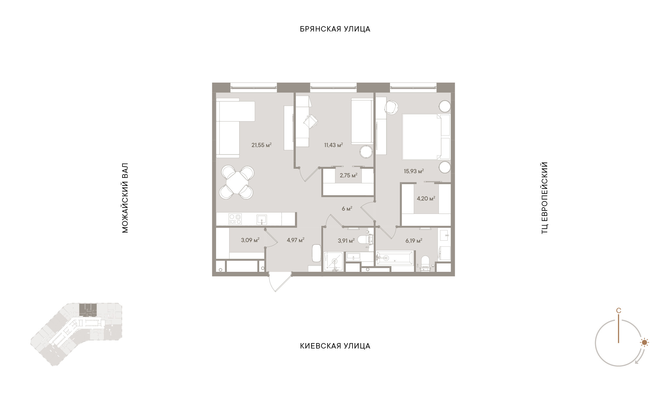 2 комн. квартира, 79.8 м², 13 этаж 