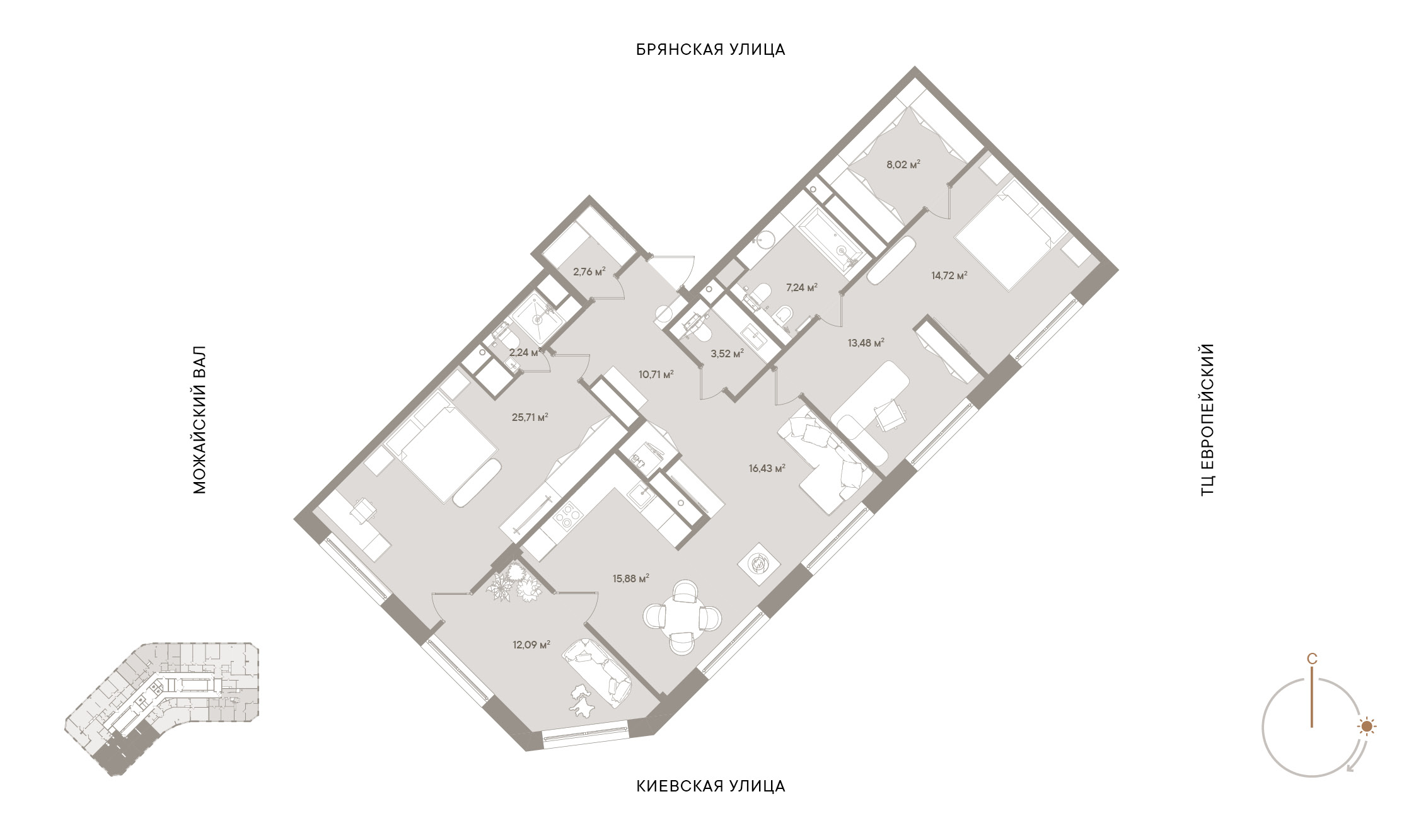 2 комн. квартира, 131.8 м², 14 этаж 