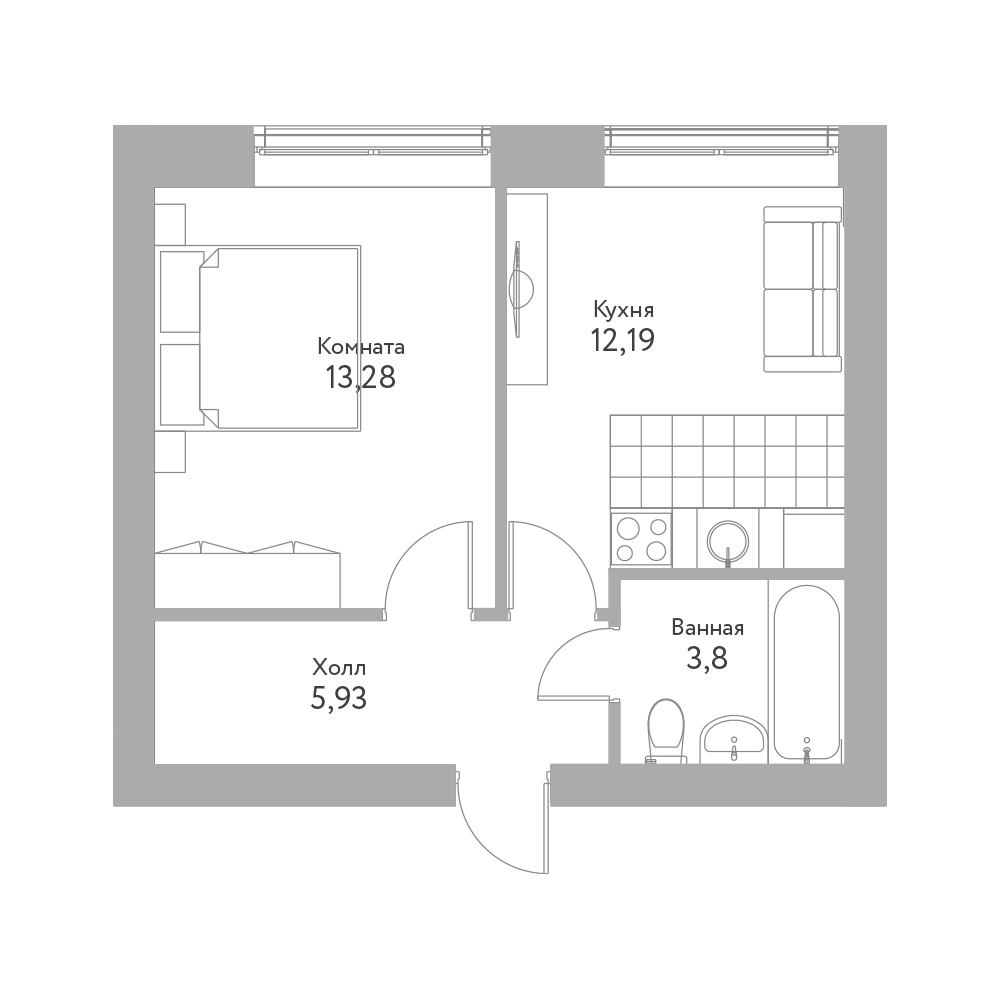 1 комн. квартира, 35.3 м², 1 этаж 