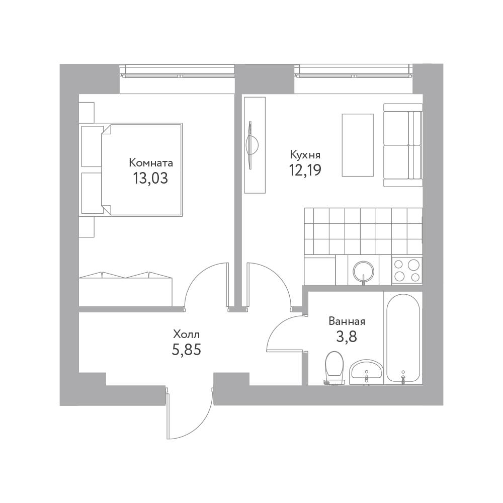 1 комн. квартира, 34.6 м², 1 этаж 