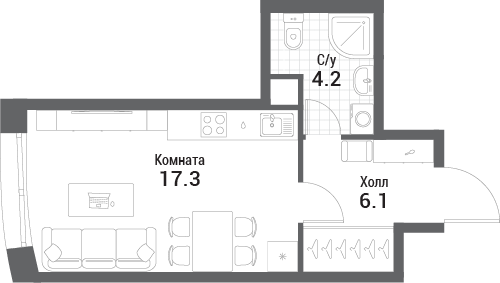 студия, 27.6 м², 18 этаж 