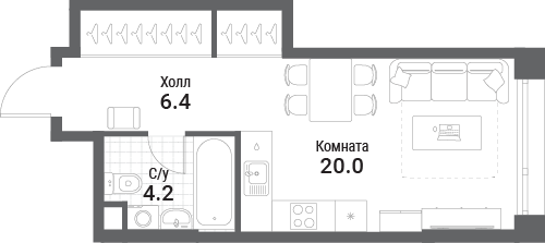 студия, 30.6 м², 3 этаж 