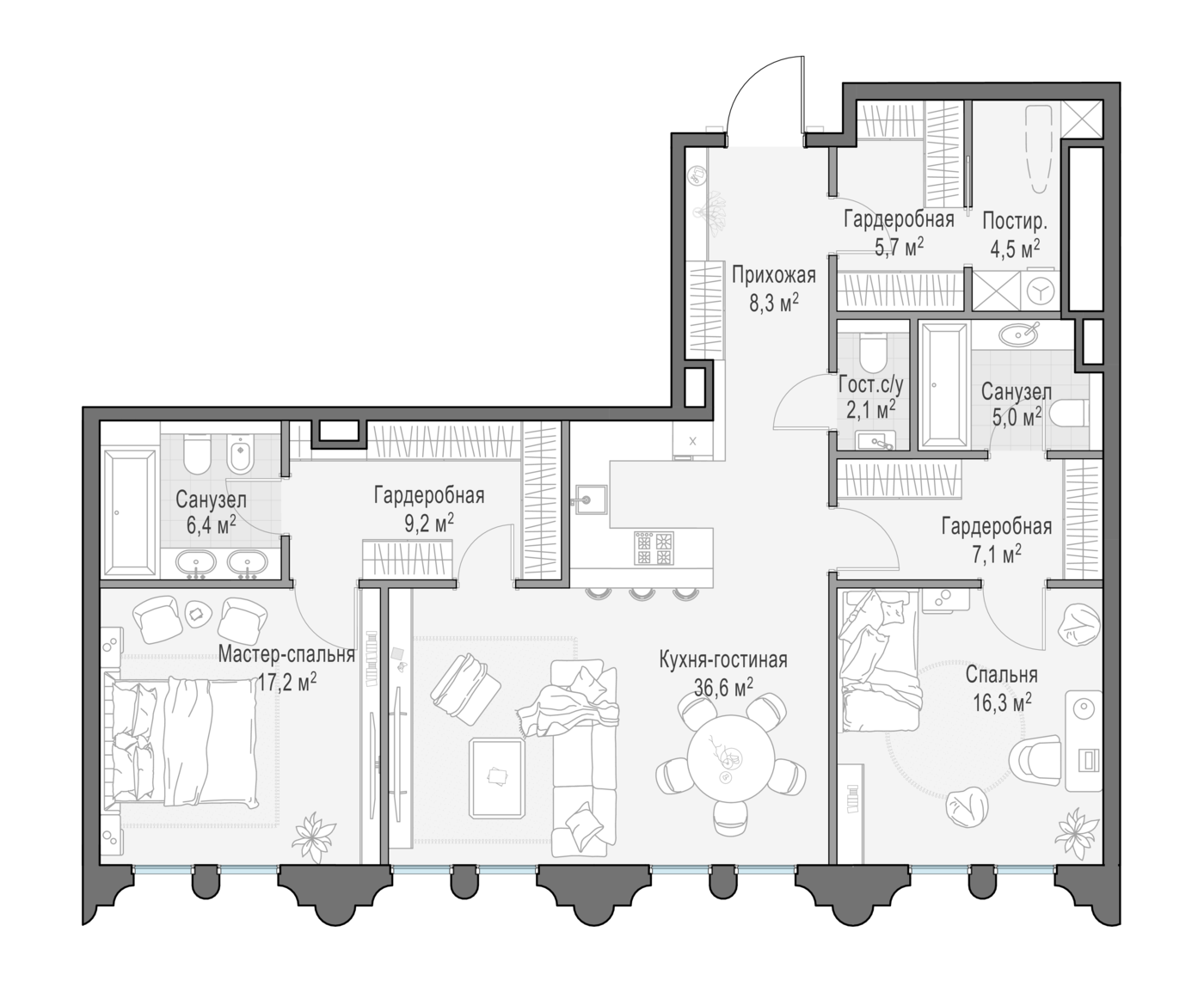 2 комн. квартира, 118.6 м², 9 этаж 