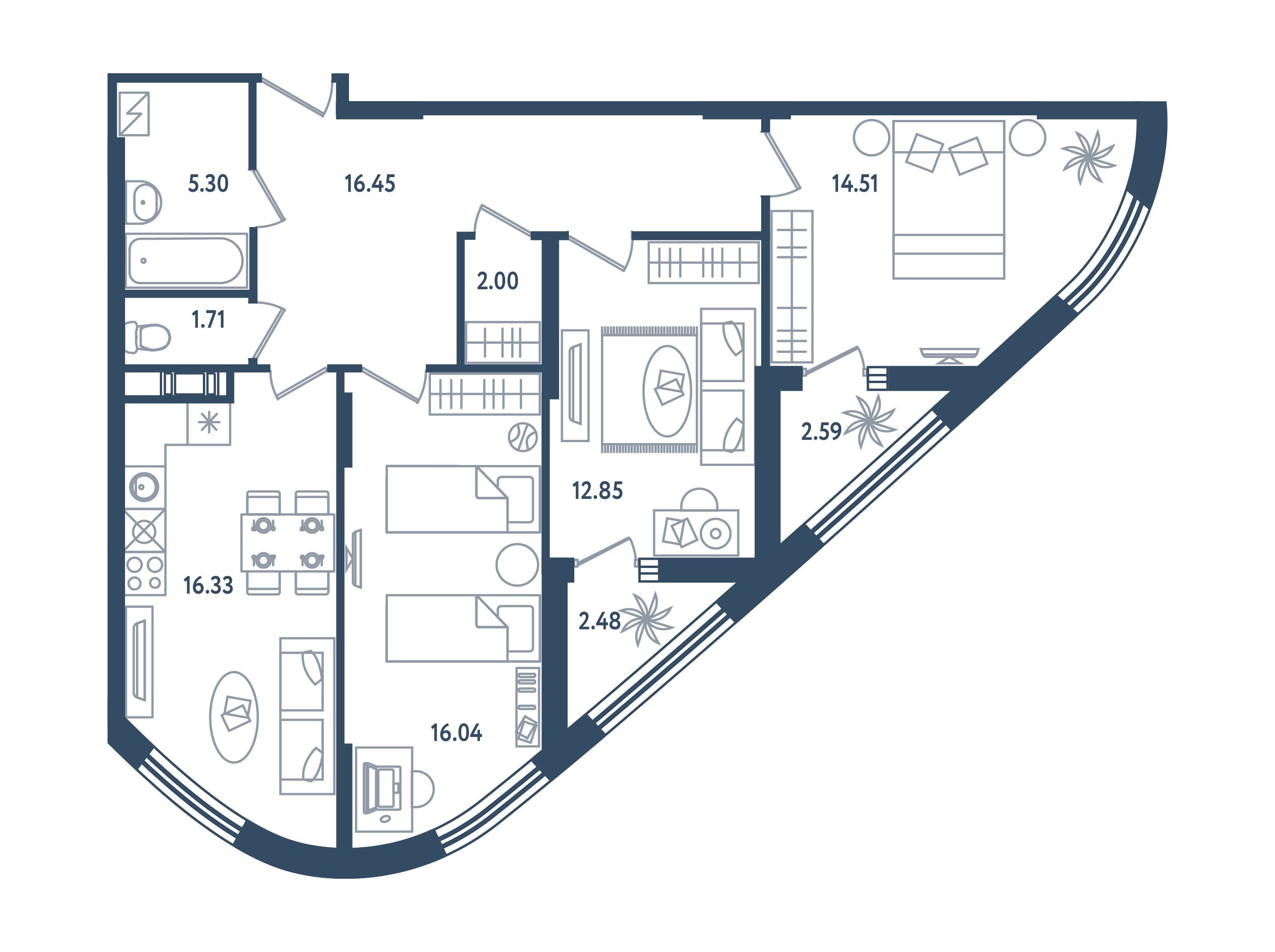 3 комн. квартира, 87.7 м², 1 этаж 