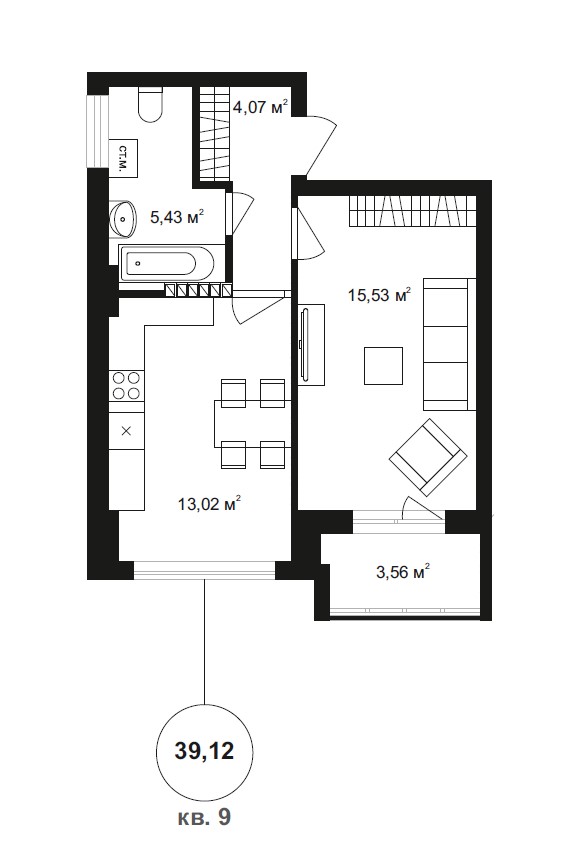 1 комн. квартира, 41.6 м², 3 этаж 