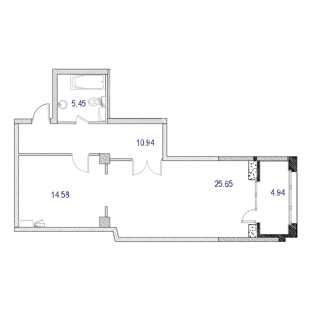 1 комн. квартира, 63.5 м², 4 этаж 