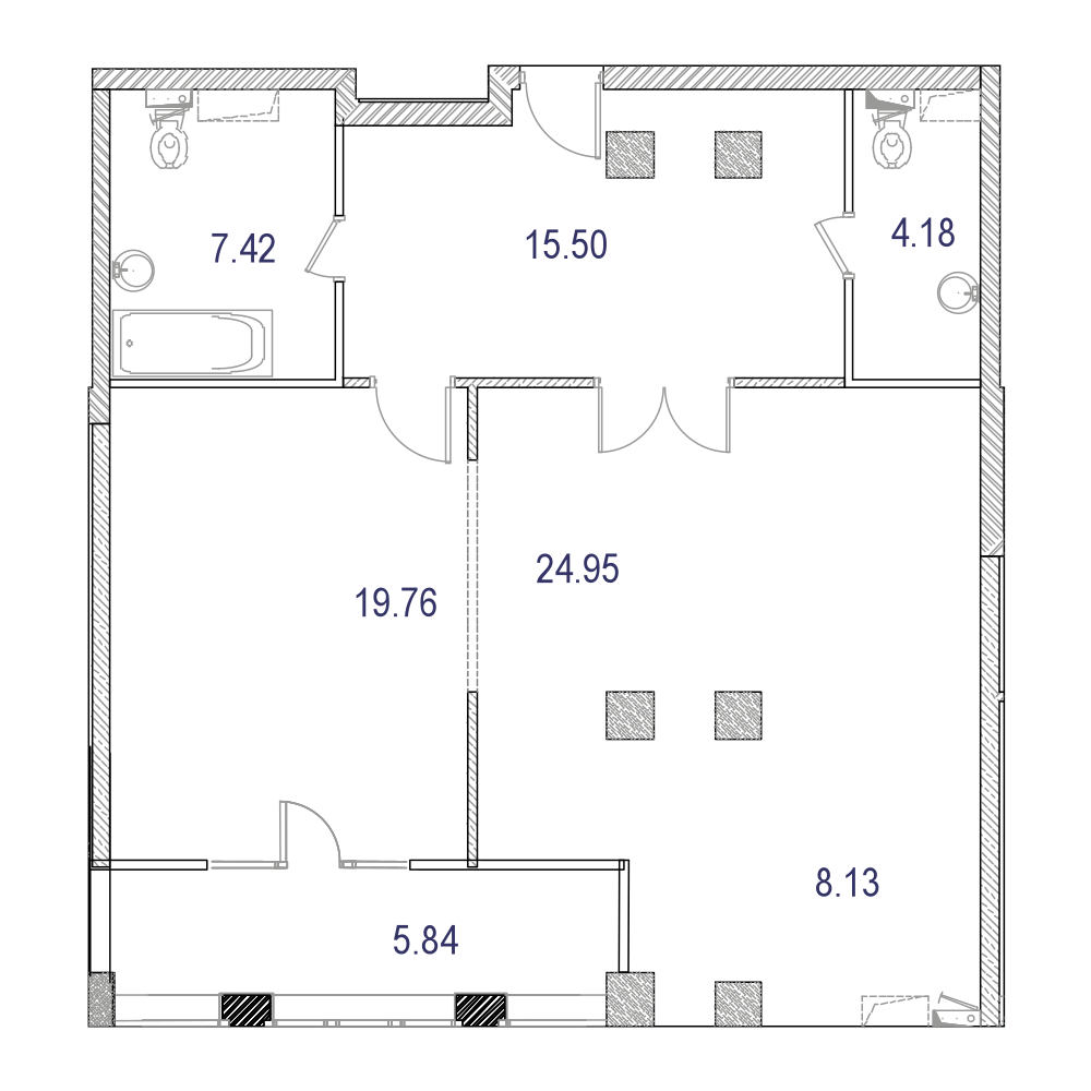 2 комн. квартира, 94.1 м², 4 этаж 