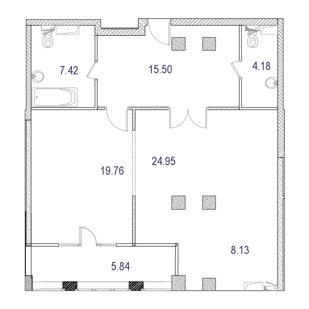 2 комн. квартира, 89.8 м², 6 этаж 