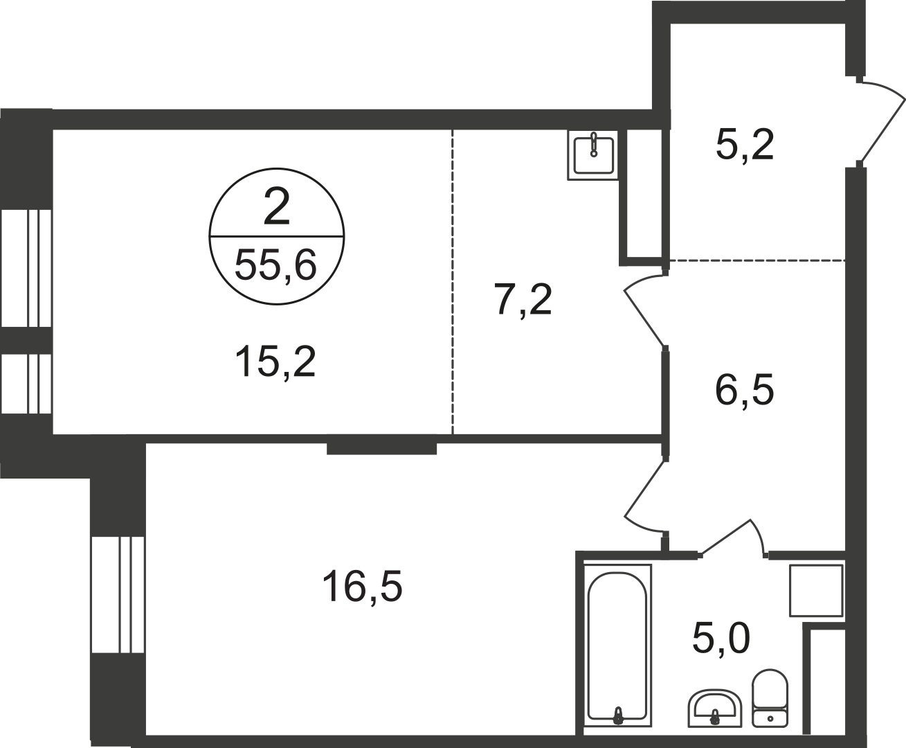 2 комн. квартира, 55.6 м², 9 этаж  (из 22)