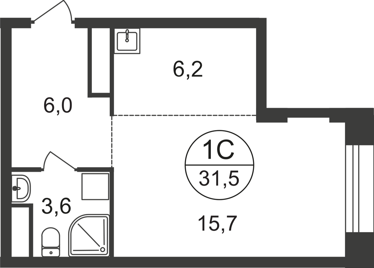 студия, 31.5 м², 11 этаж  (из 22)