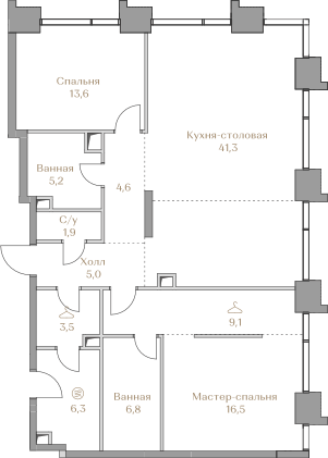 2 комн. квартира, 113.8 м², 8 этаж  (из 18)