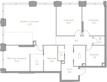 3 комн. квартира, 133 м², 3 этаж  (из 18)