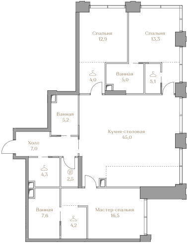 3 комн. квартира, 132.6 м², 5 этаж  (из 18)