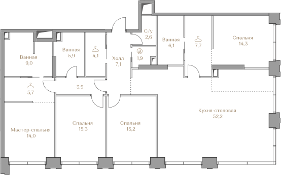 4 комн. квартира, 165 м², 12 этаж  (из 18)