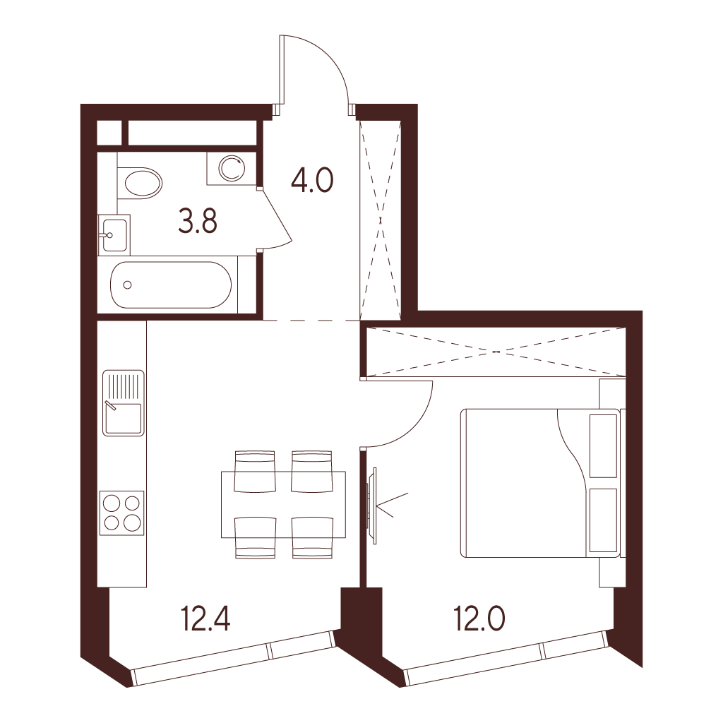 1 комн. квартира, 32.2 м², 16 этаж 