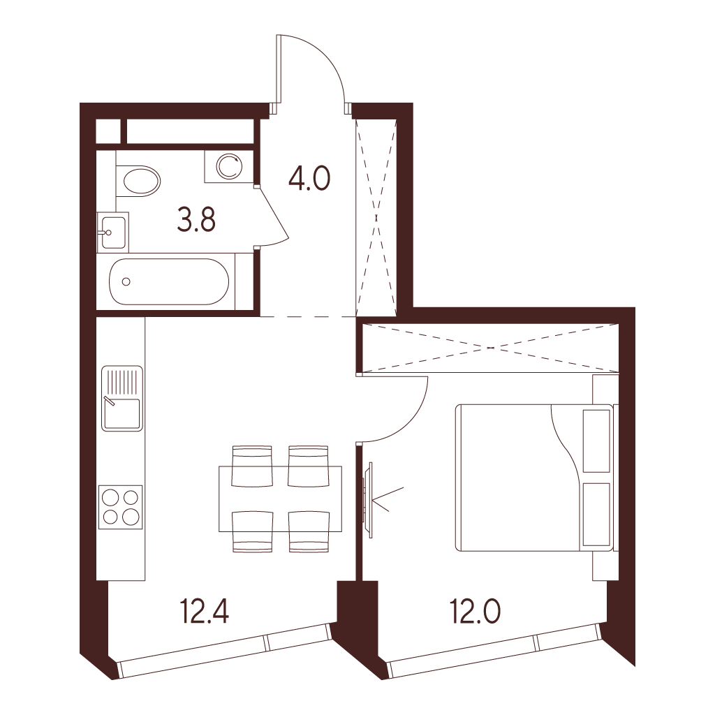 1 комн. квартира, 32.2 м², 18 этаж 