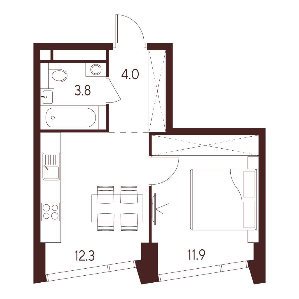 1 комн. квартира, 32 м², 25 этаж 