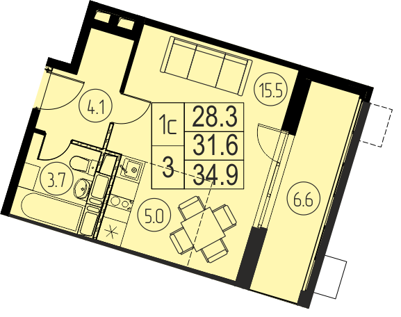 студия, 31.6 м², 12 этаж 