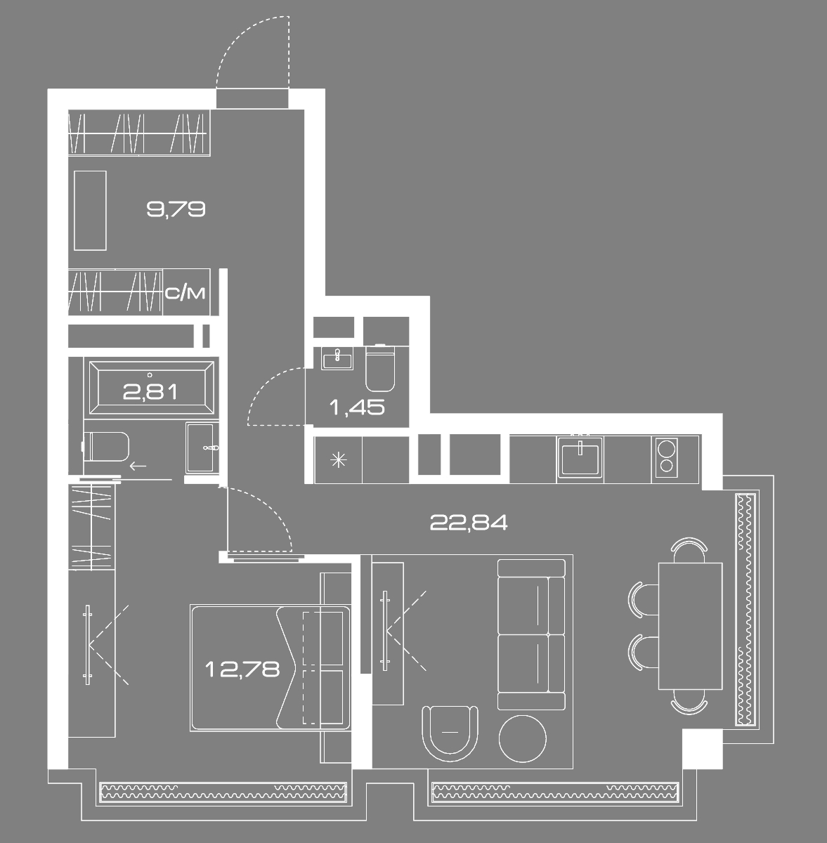 1 комн. квартира, 50.6 м², 7 этаж 