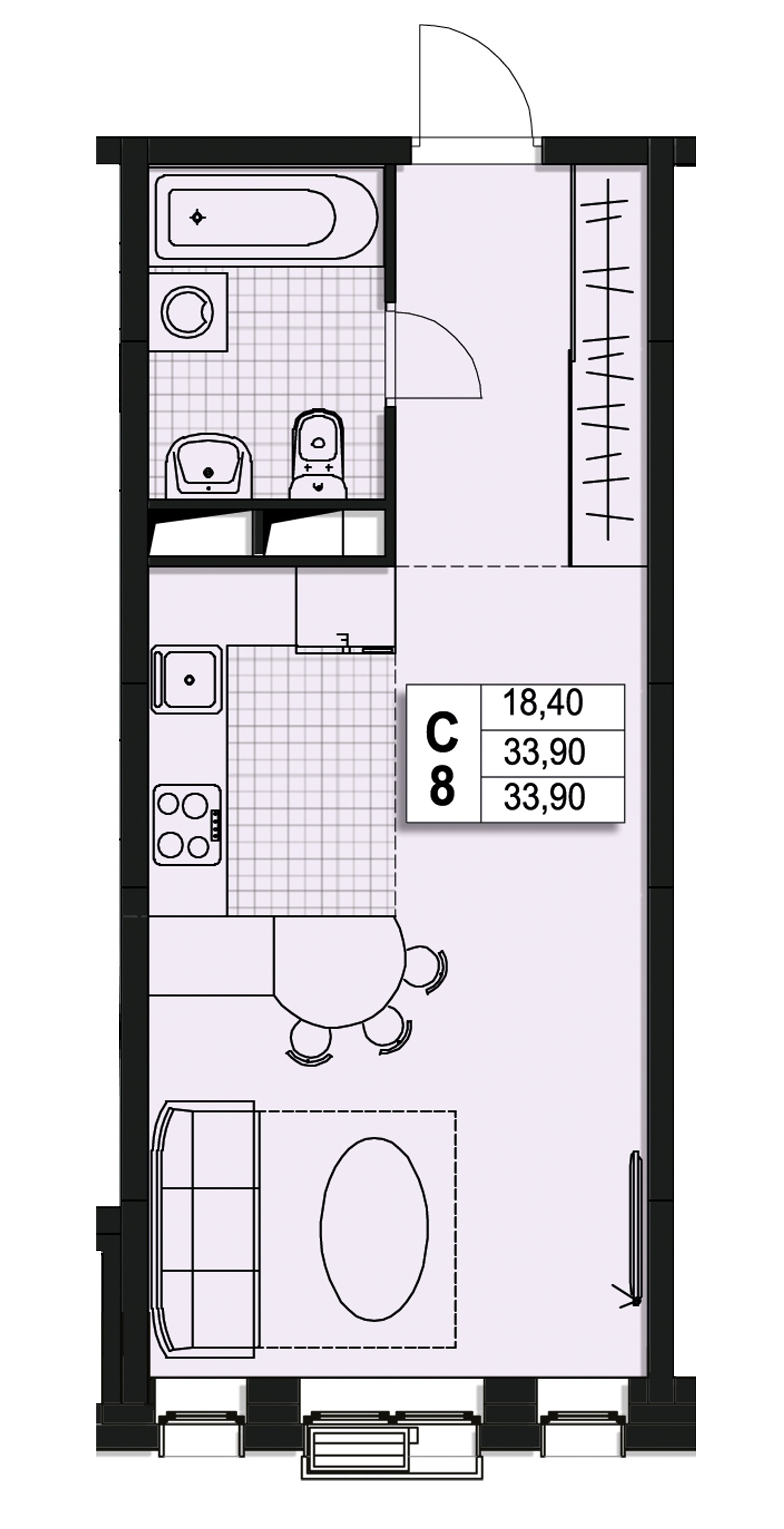 студия, 33.6 м², 6 этаж 