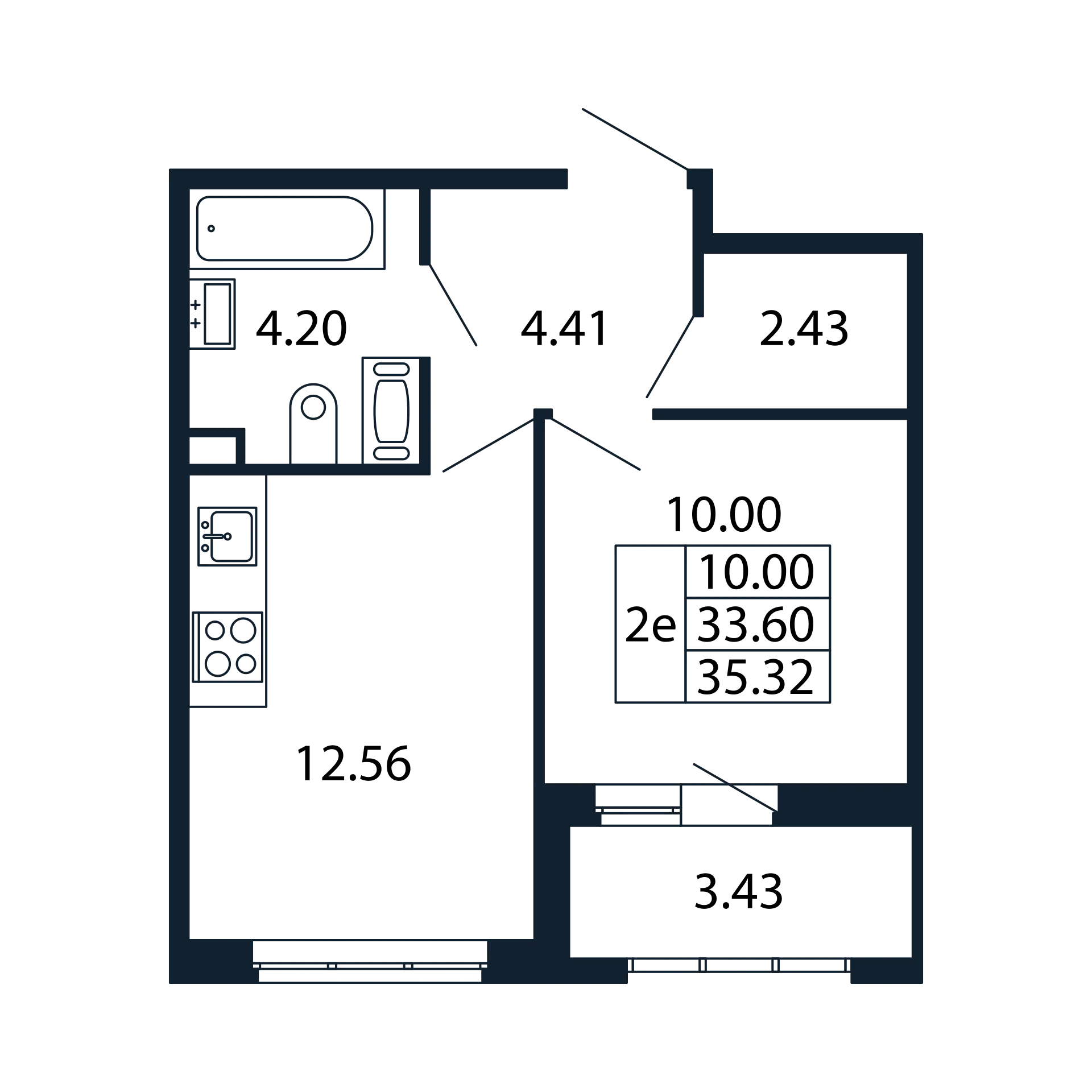 2 комн. квартира, 33.2 м², 11 этаж 