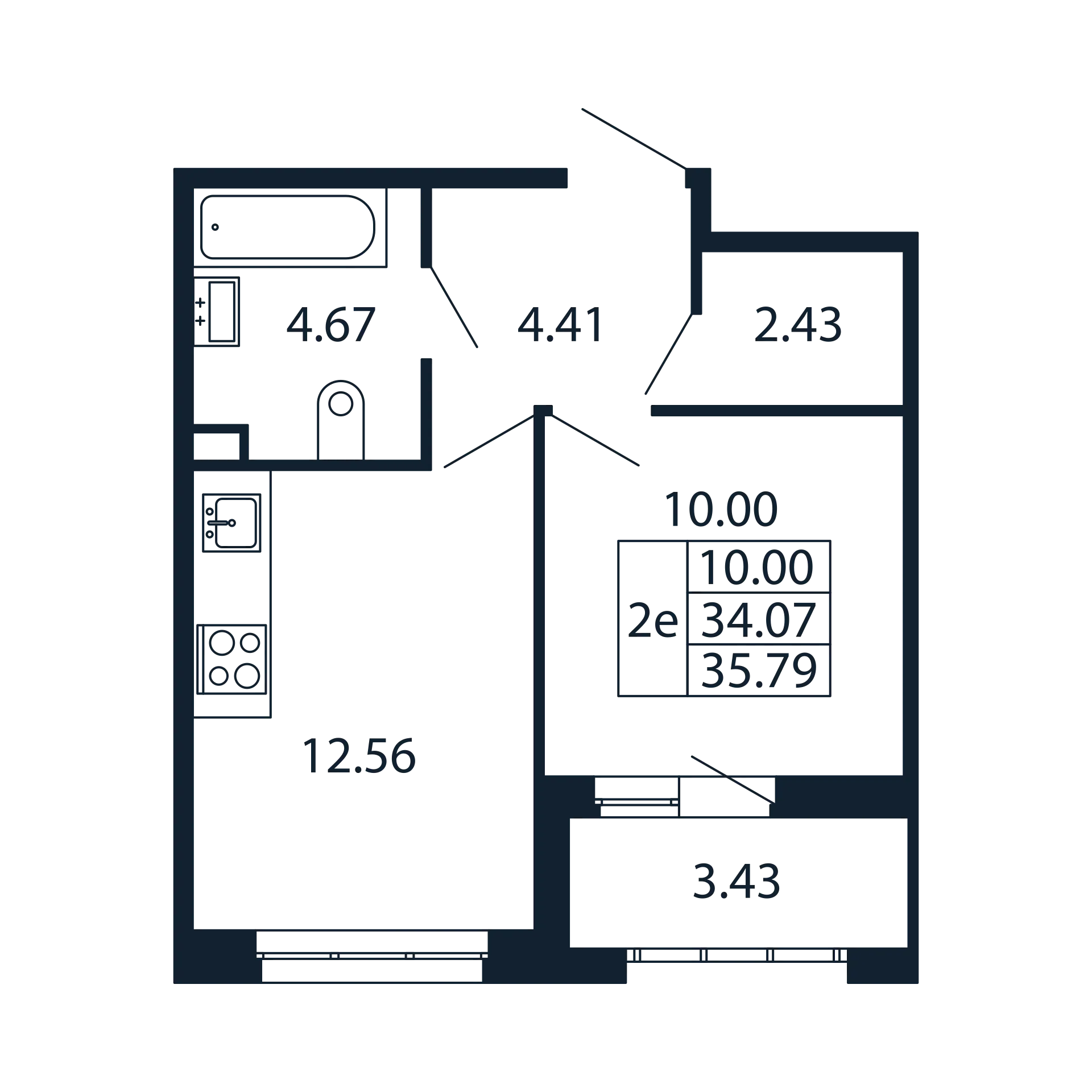 2 комн. квартира, 33.6 м², 1 этаж 