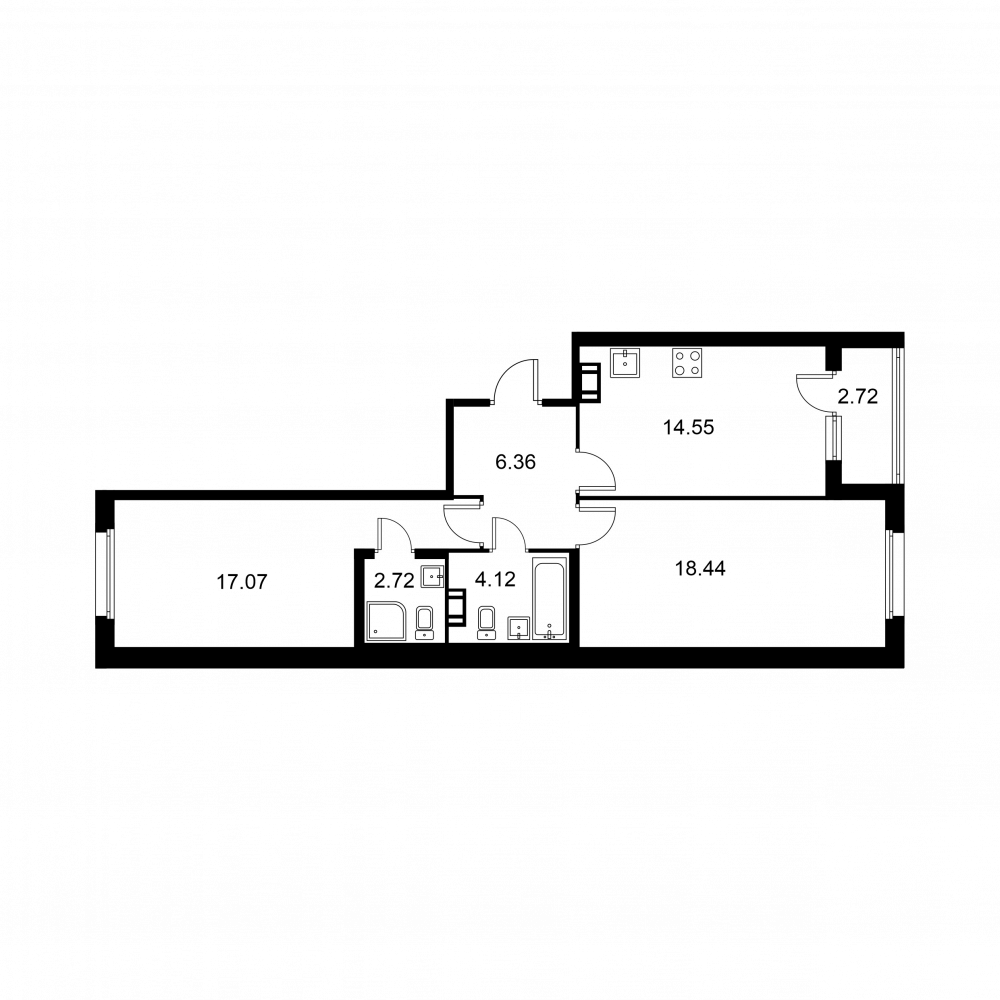 2 комн. квартира, 64.6 м², 9 этаж 
