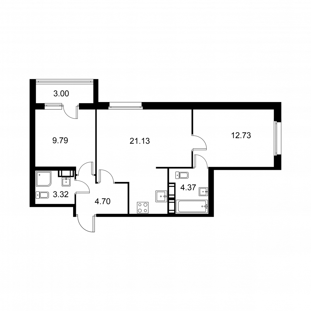 2 комн. квартира, 57.5 м², 3 этаж 