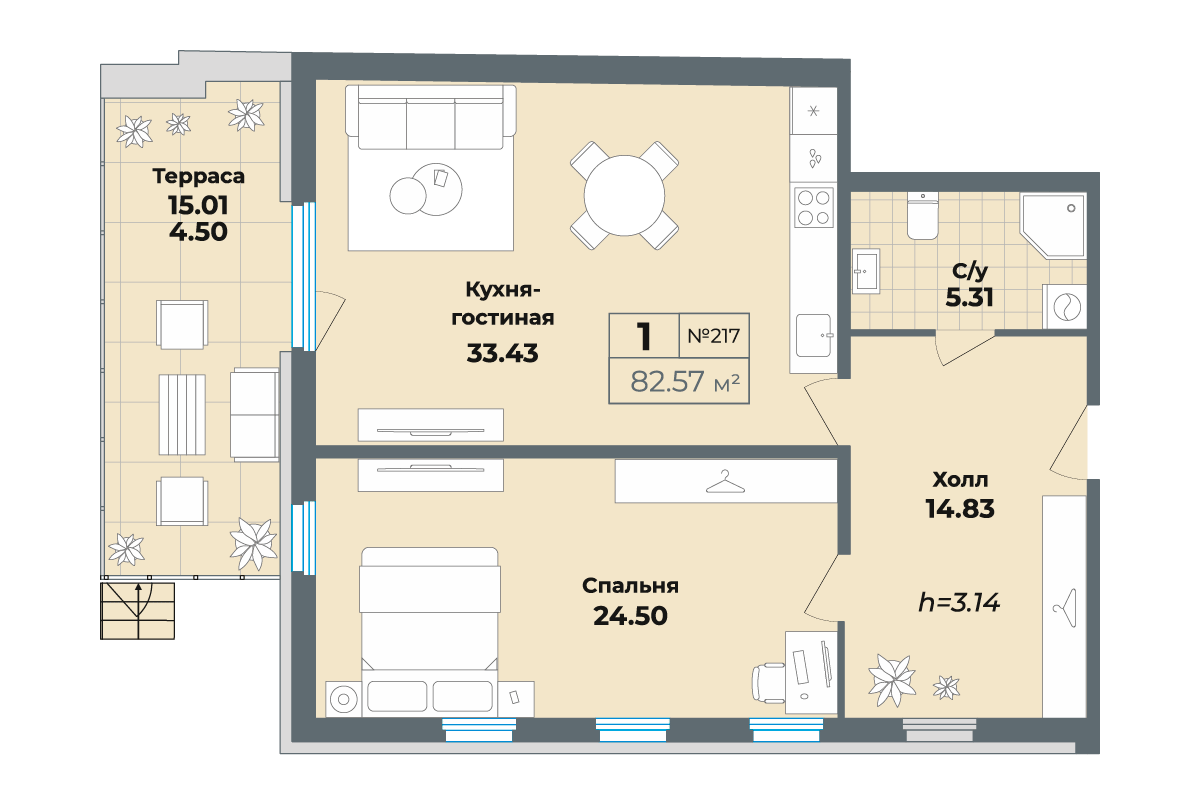 студия, 24.2 м², 2 этаж 
