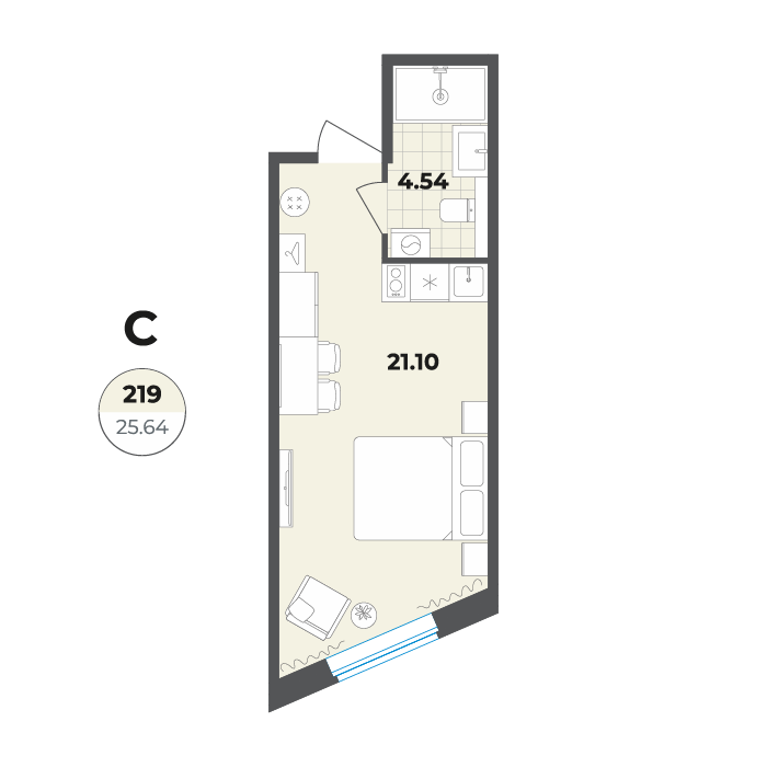 студия, 25.6 м², 2 этаж 