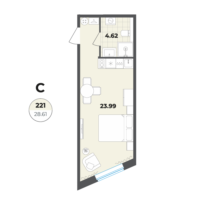 студия, 28.6 м², 2 этаж 
