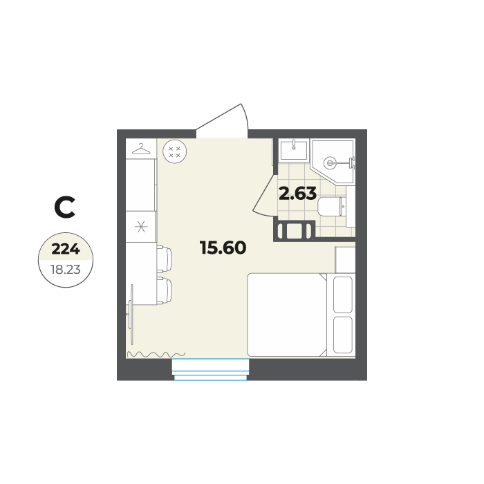 студия, 18.2 м², 2 этаж 