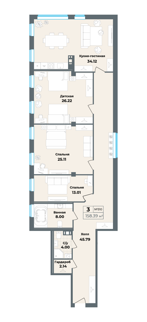 студия, 25.9 м², 3 этаж 