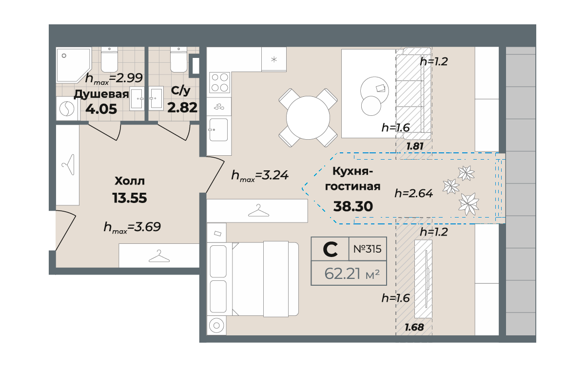 студия, 20.5 м², 3 этаж 