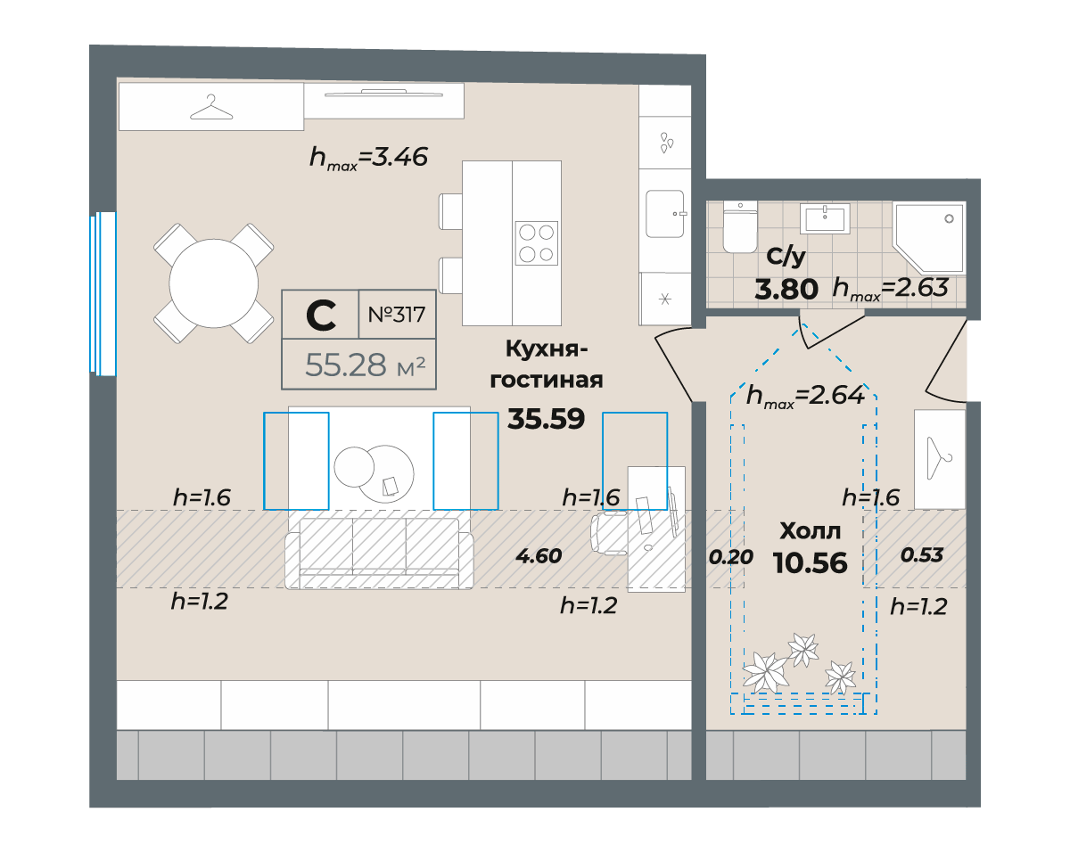 студия, 21.6 м², 3 этаж 