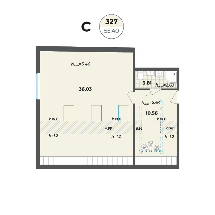 студия, 55.4 м², 3 этаж 
