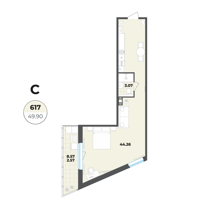 студия, 49.9 м², 6 этаж 