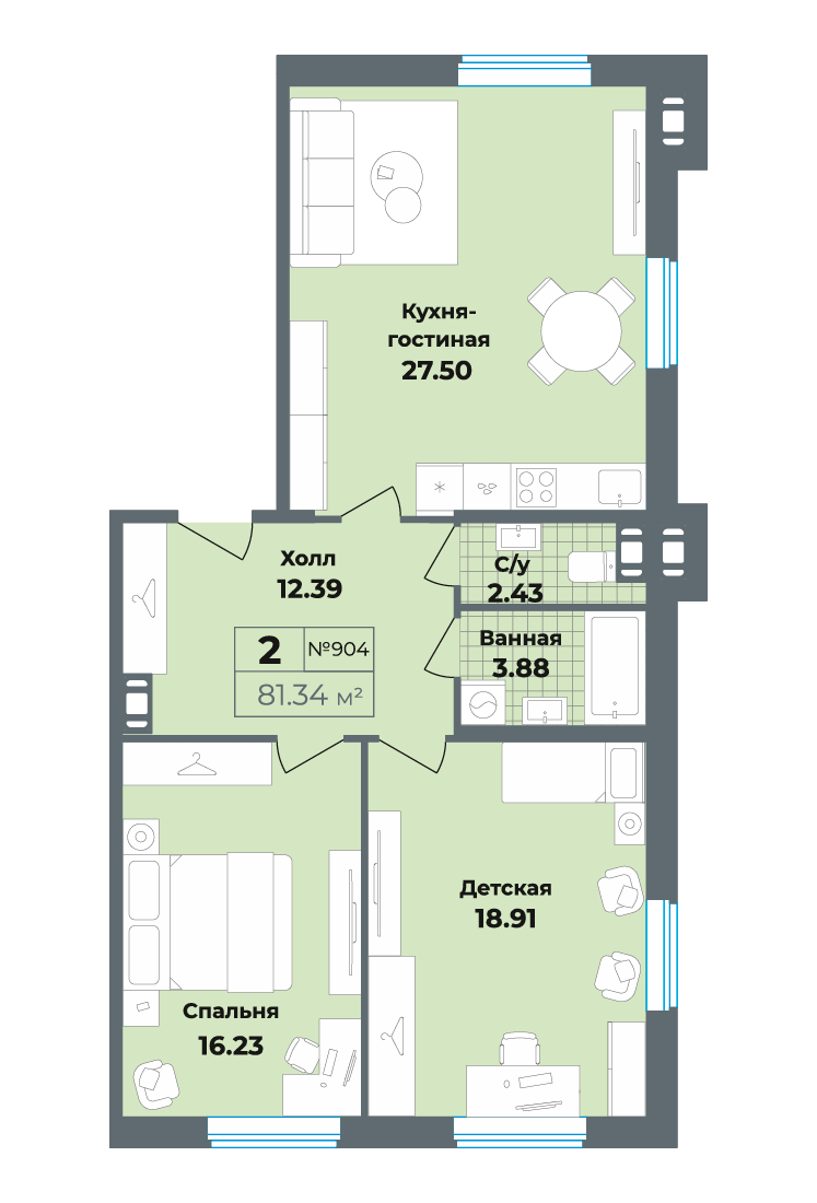 студия, 18.4 м², 9 этаж 