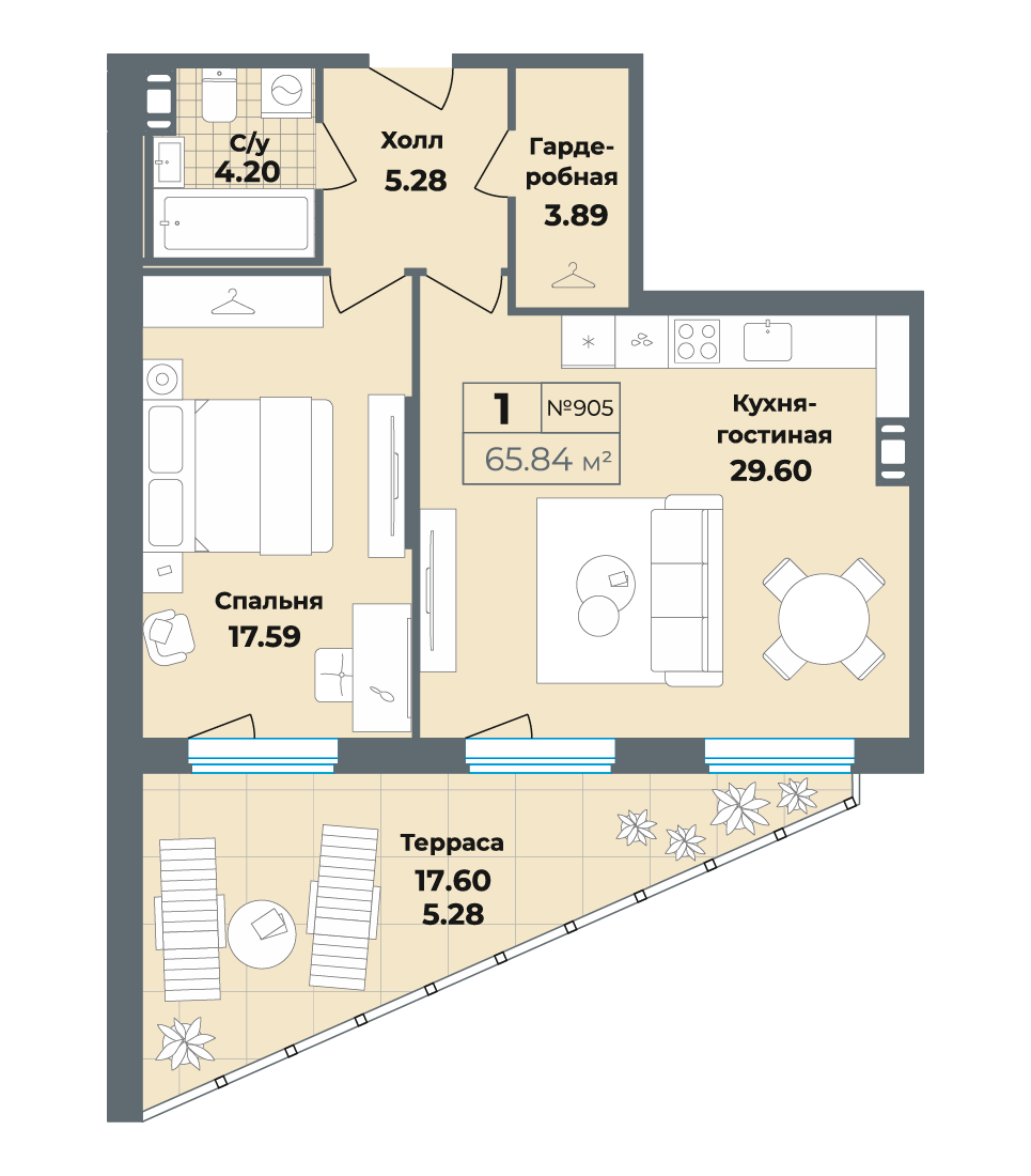 студия, 25.6 м², 9 этаж 