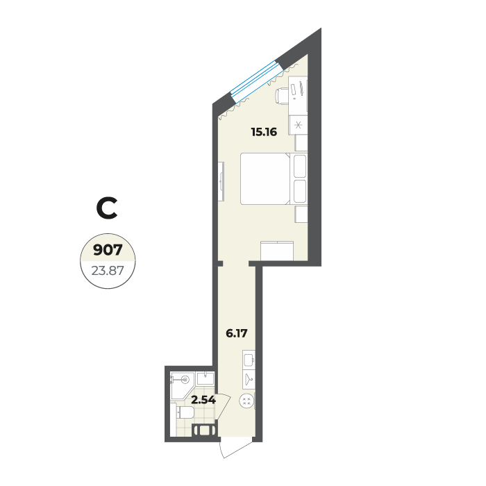 студия, 23.9 м², 9 этаж 