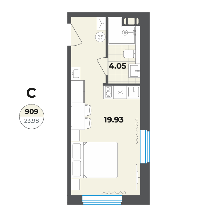 студия, 24 м², 9 этаж 