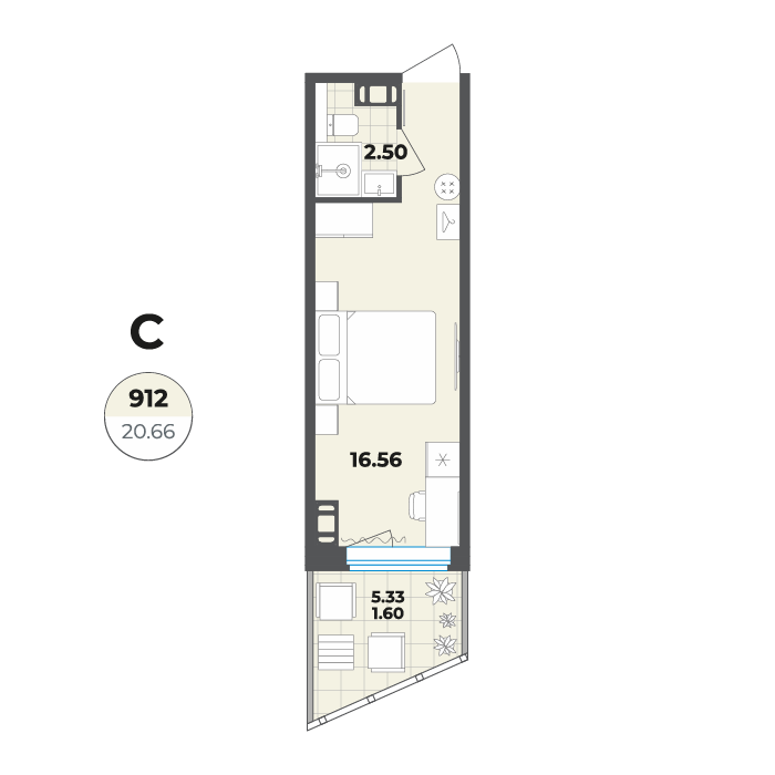 студия, 20.7 м², 9 этаж 