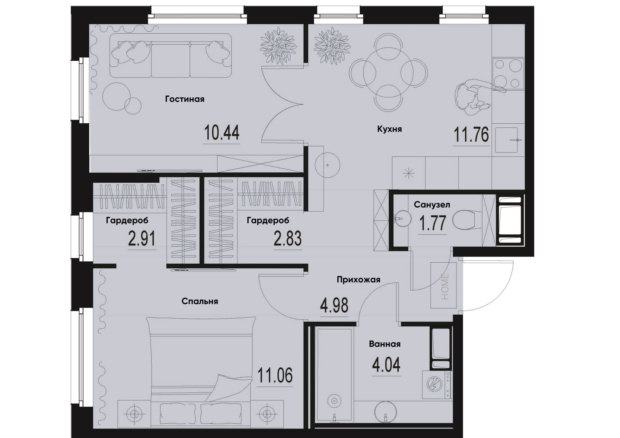 2 комн. квартира, 49.8 м², 2 этаж 