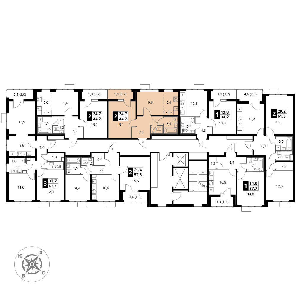 2 комн. квартира, 44.2 м², 11 этаж 