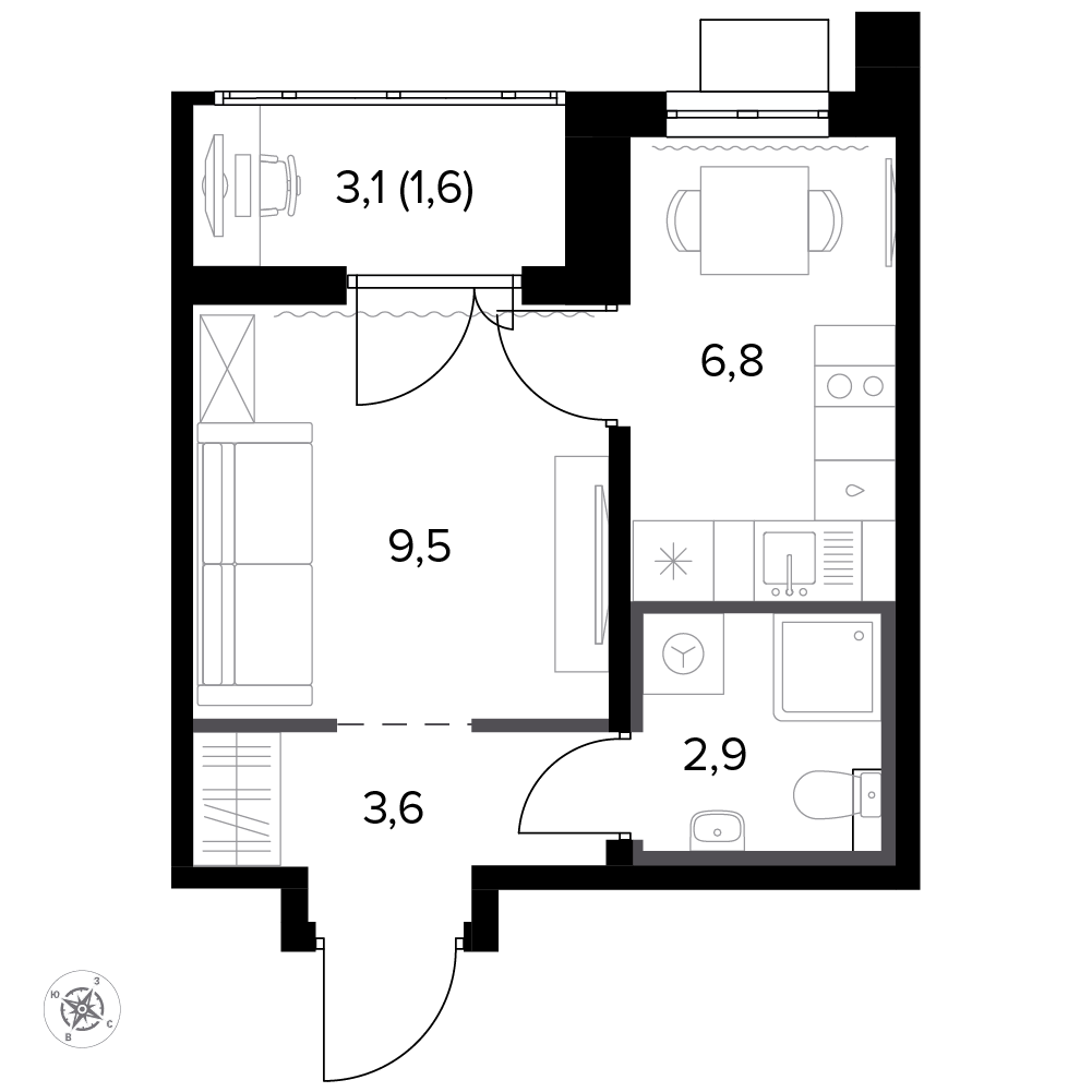 студия, 25.2 м², 22 этаж 