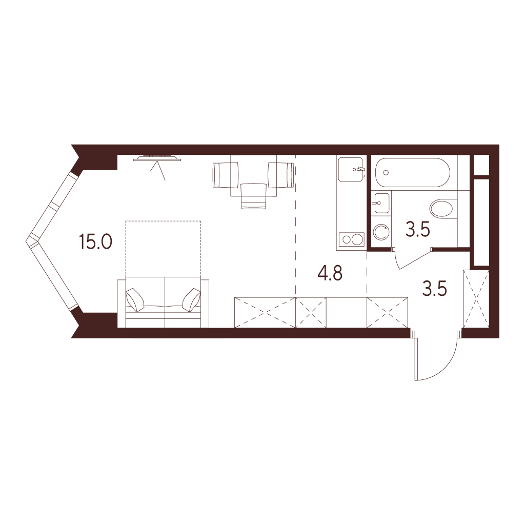 студия, 26.8 м², 15 этаж 