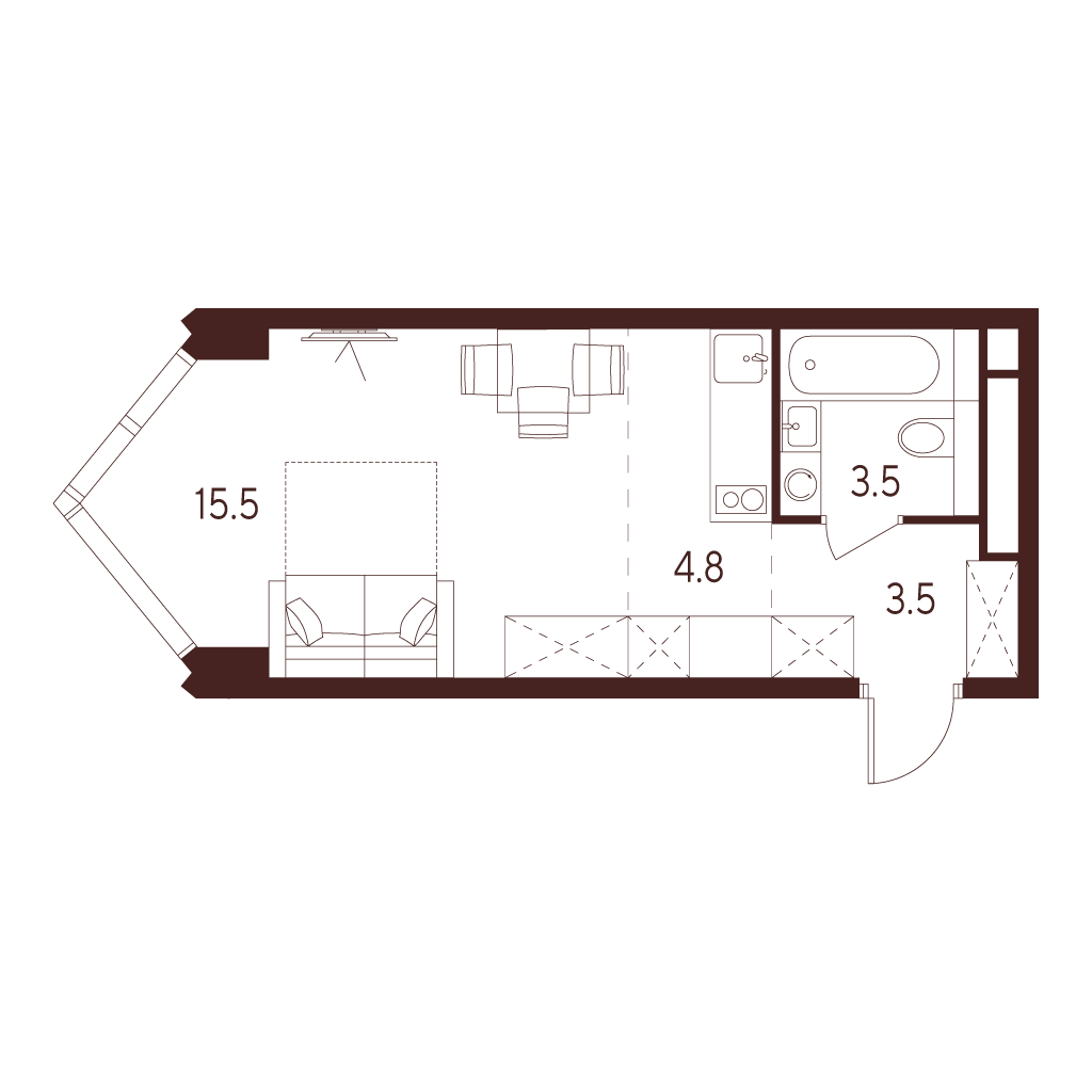 студия, 27.3 м², 19 этаж 